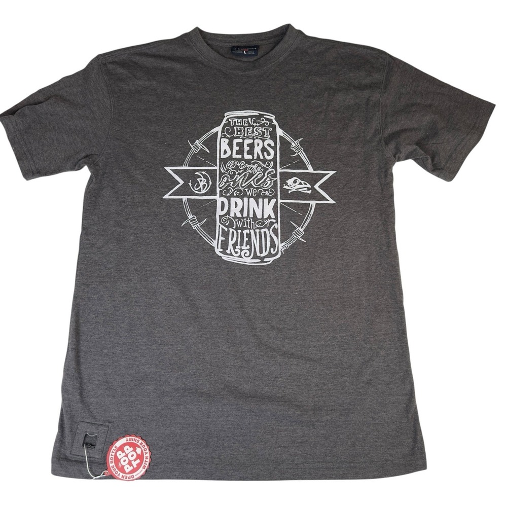 J America Mens Graphic T Shirt‎ The Best Beers Drink With Friends Beer Can L